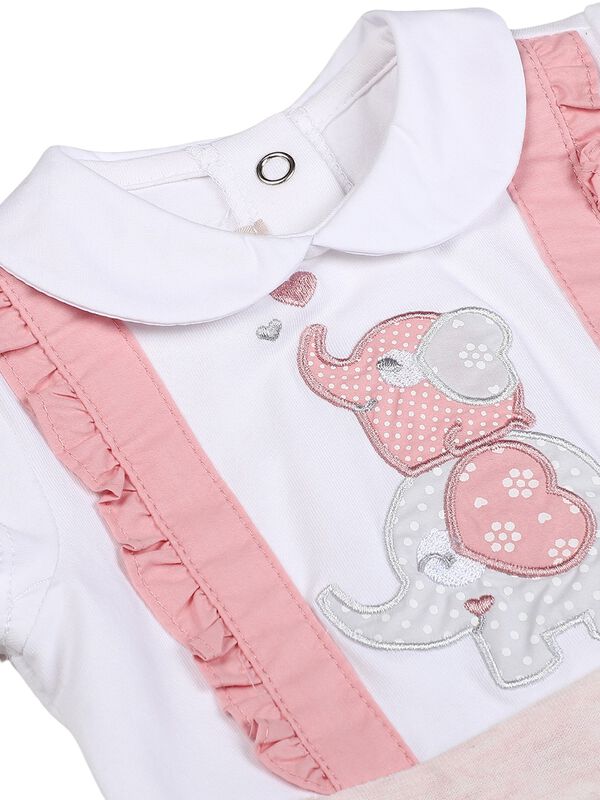 Girls Light Pink Short Sleeve Applique Romper image number 2